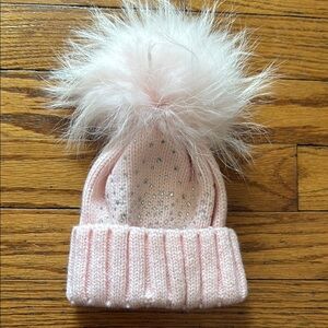 Cozy Pink Knit Hat with Fluffy Pom Pom newborn